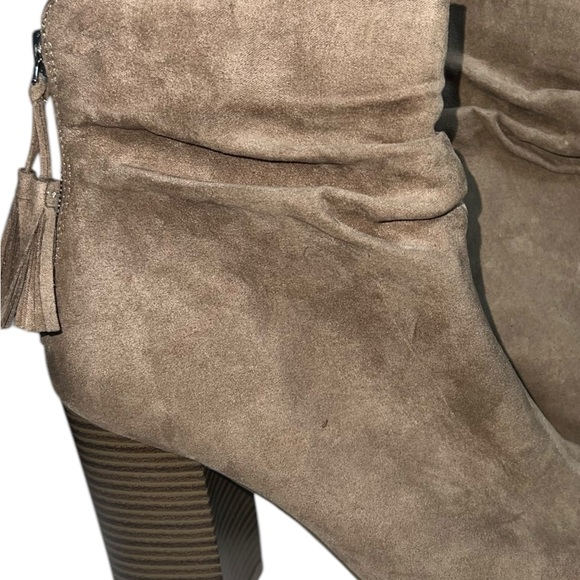 ANA Boots Womens Ana Rose Tassel Back Zip Peep Toe Ankle Bootie Brown Heels - Picture 7 of 9